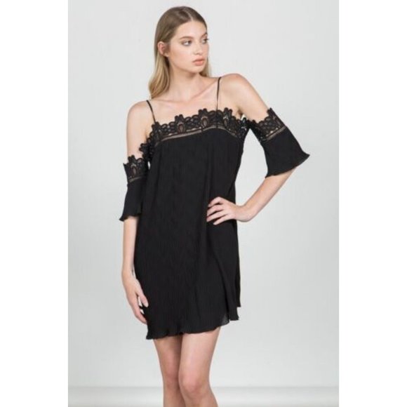 Women's Casual Off The Shoulder Spaghetti Strap Lace Trim Dress Super Cute - Picture 8 of 9